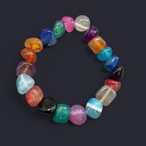Multicolor Striped Agate Bead Bracelet